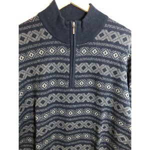 LL Bean Sweater Mens XL Blue Gray Half Zip Pullover Cashmere Blend Fair Isle